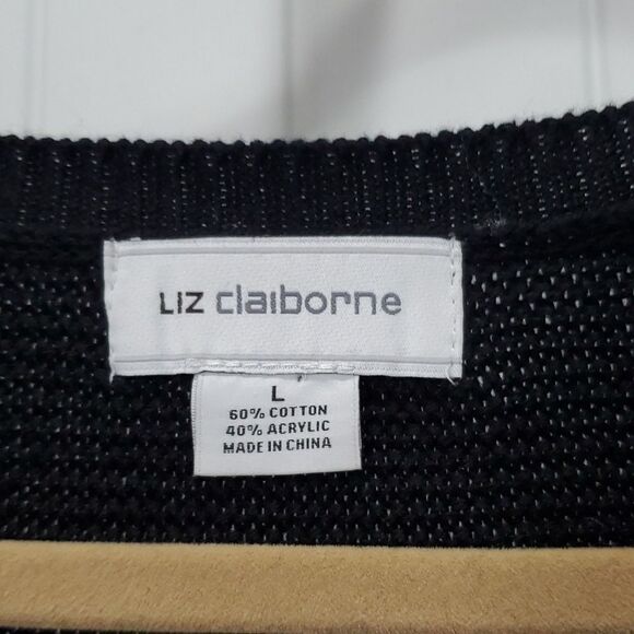 Liz Claiborne 3/4 Button Detail Black Sweater/Tunic, Size Large - Picture 2 of 6